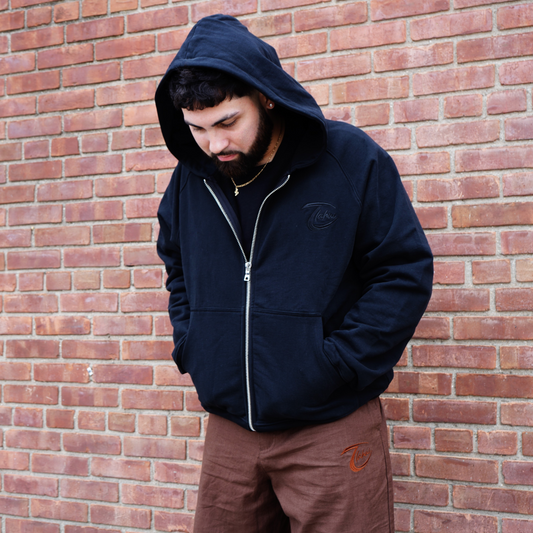 HEAVY ZIP UP HOODIE - BLACK