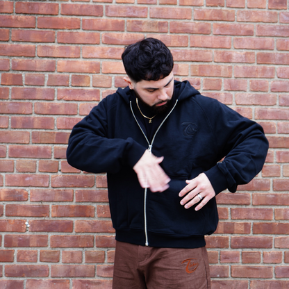 HEAVY ZIP UP HOODIE - BLACK